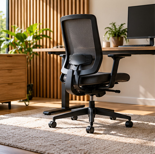 KI-generierter ergonomischer Bürostuhl in wohnlichem Arbeitszimmer